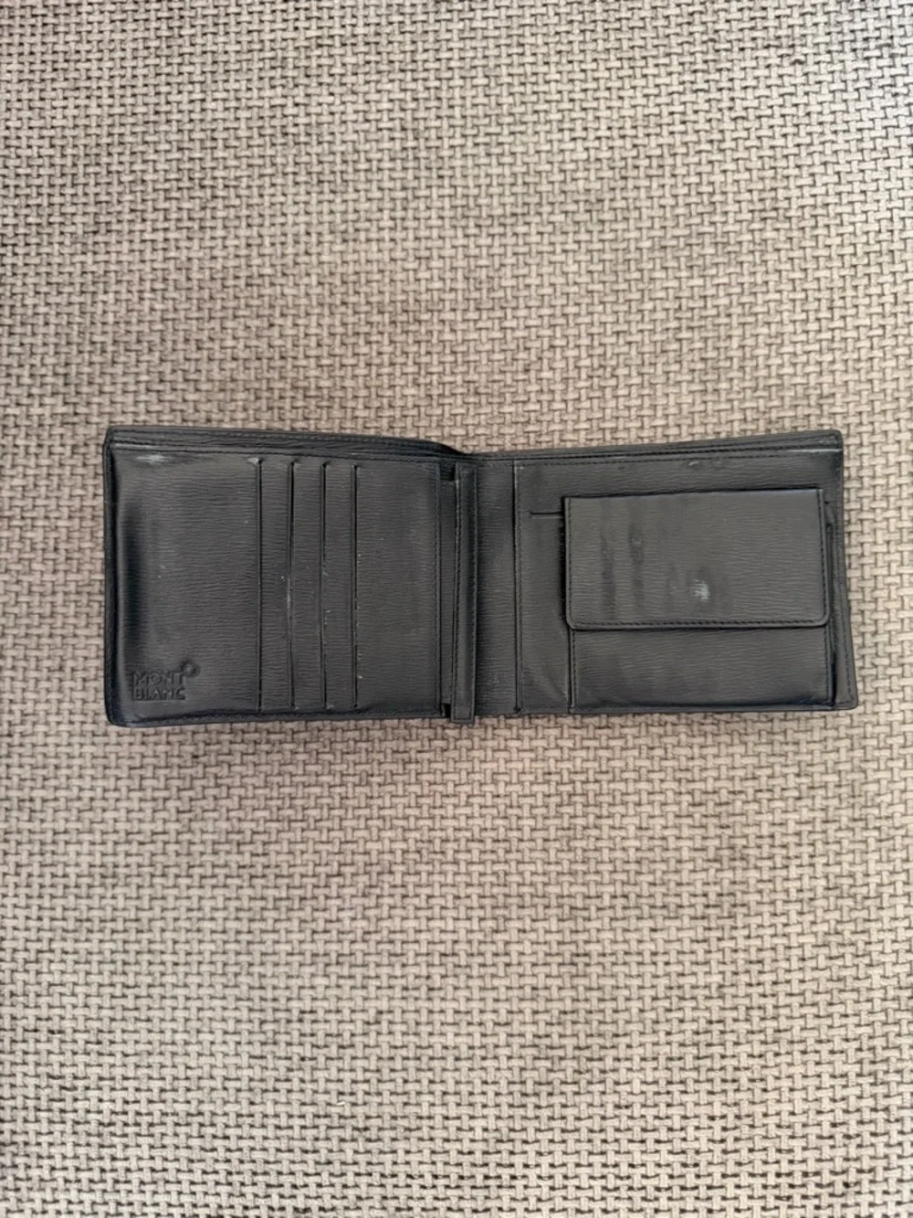 Montblanc Black Leather Bifold Wallet Snap Coin Pocket & Original Box Minimalist